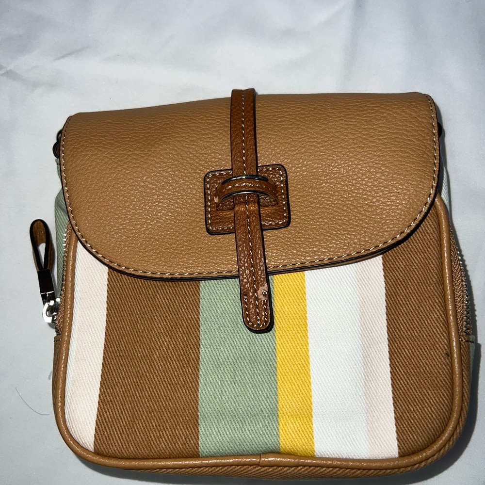 Elegant Tan and Multicolor Crossbody Bag